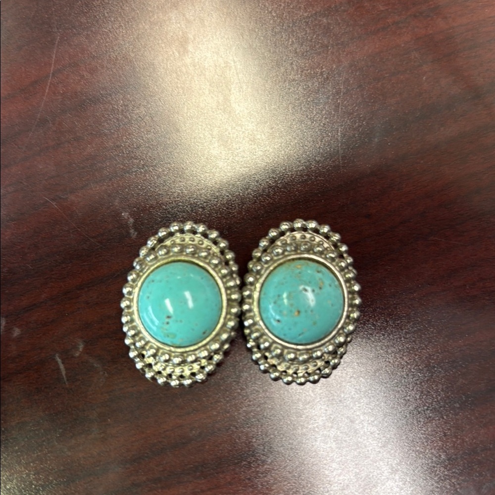 Turquoise and Silver Clip on Earrings